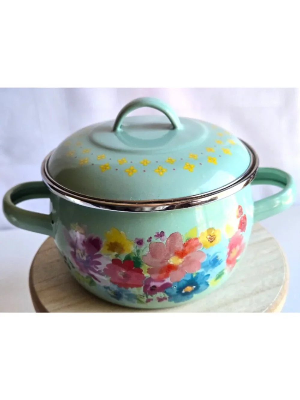The Pioneer Woman Mini Dutch Oven Breezy Blossom Enameled Yellow Green